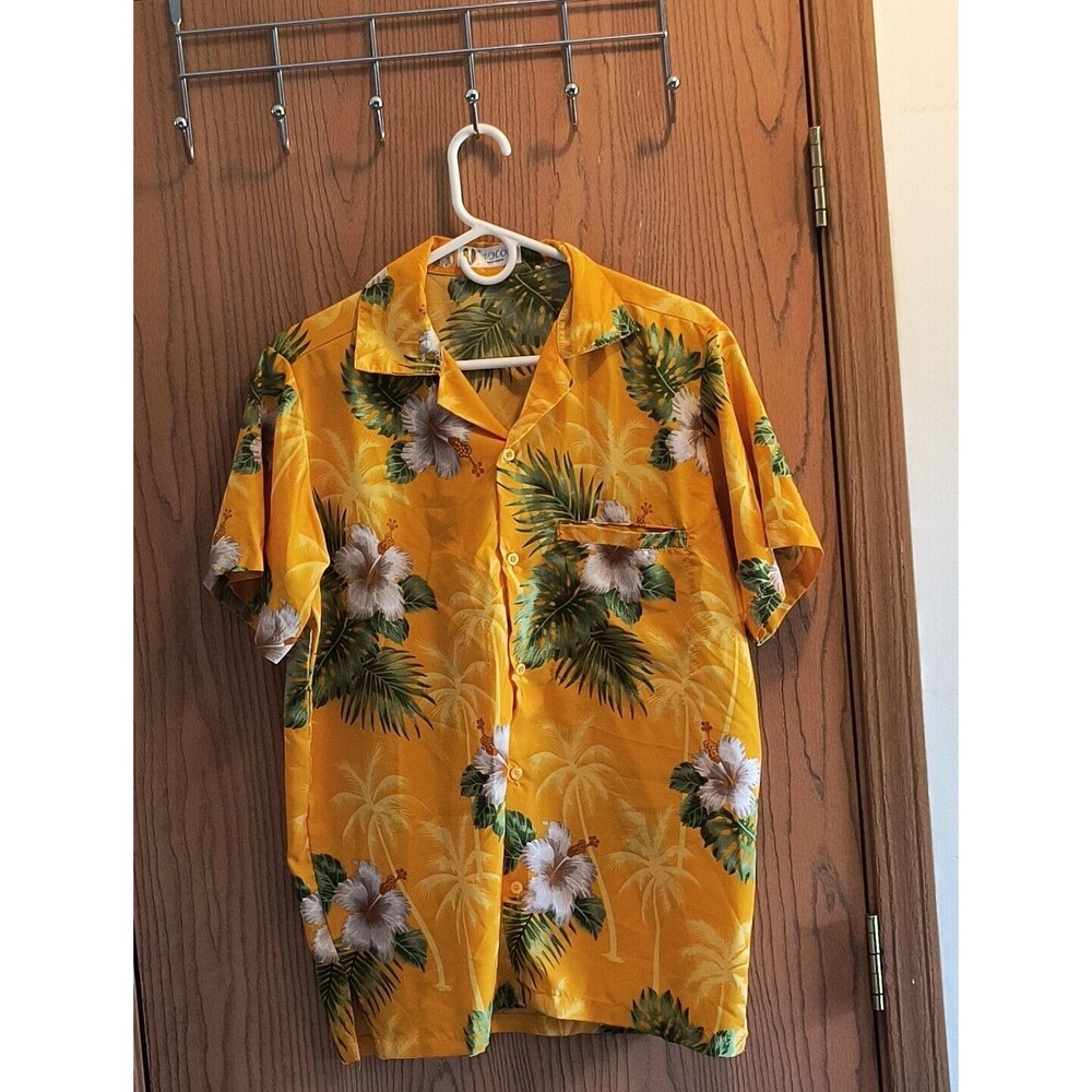 V.H.O. Hawaiian Shirt Men's Medium Yellow Leaves